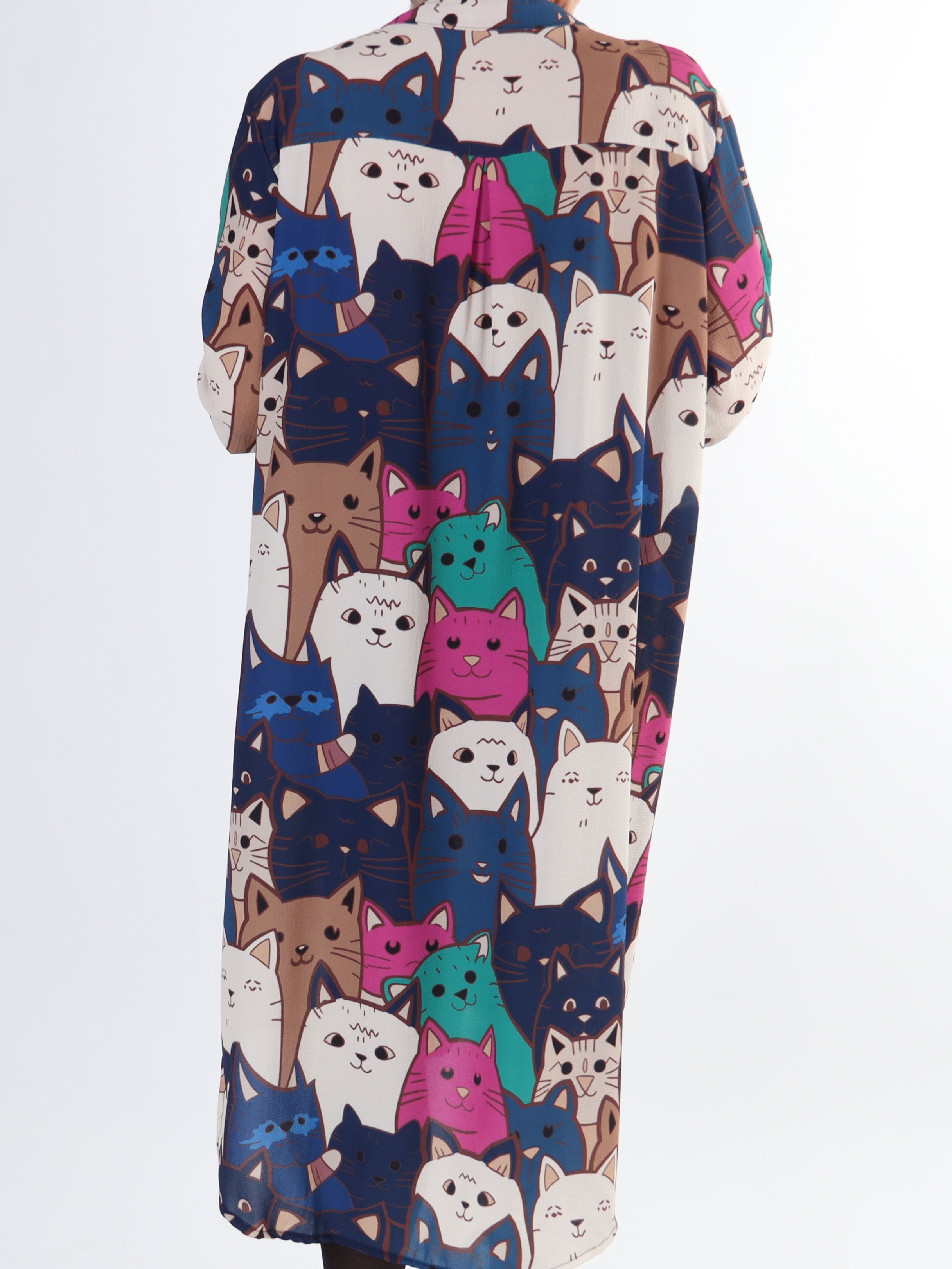 Vanesa Cat Long - Plus size let og luftig kjole med katteprint